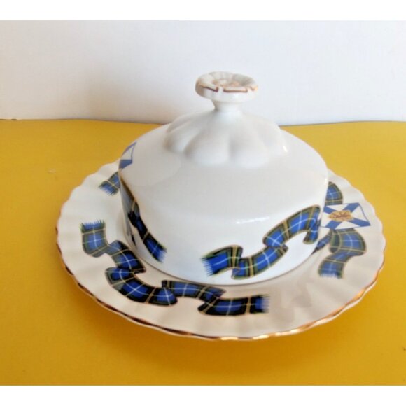 Royal Albert Nova Scotia Tartan Round Butter Dish c.1960s Bone China - Picture 3 of 10